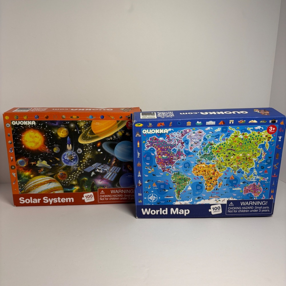 Quokka 100 Piece Jigsaw Puzzle Set Solar System World Map Kids Educational 2pk